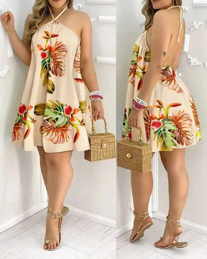EJVS™ Tropical Print Backless Dress