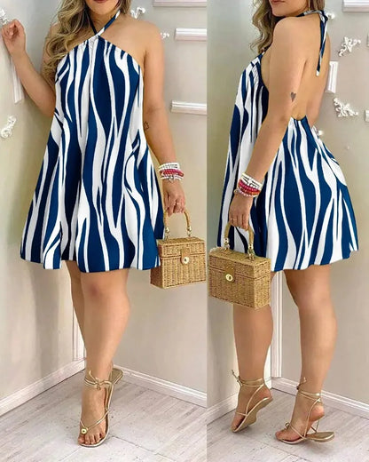 EJVS™ Tropical Print Backless Dress
