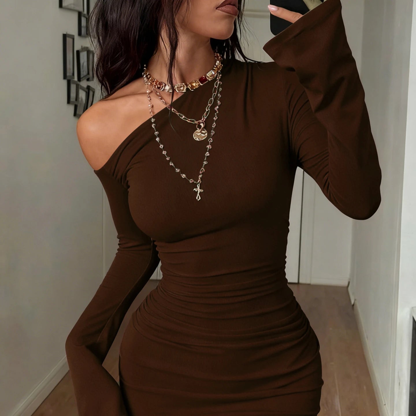 EJVS™ Dulzura Inclined Shoulder Mini Dress