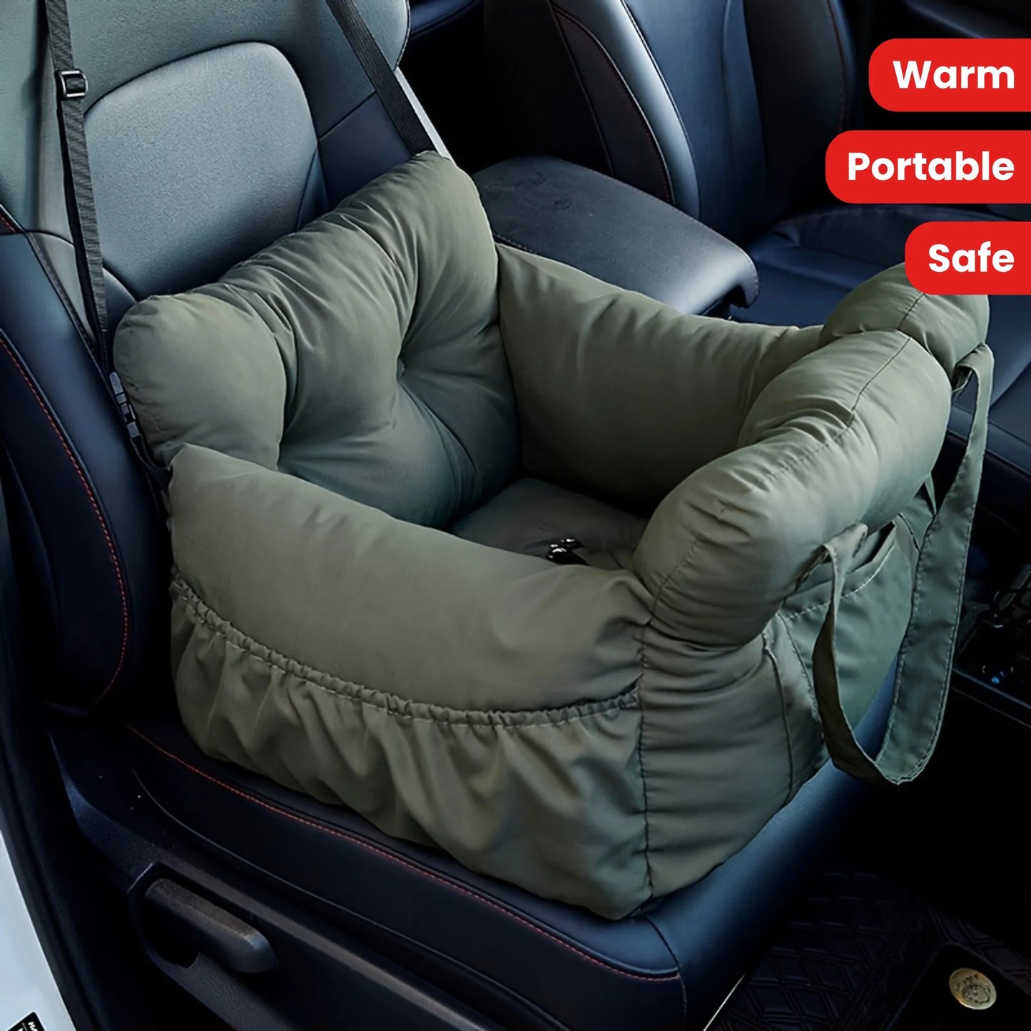 EJVS™  Dog Car Bed/Seat with Safety Belt - Non-Slip Pet Car Bed for Small Dogs, Washable Travel Carrier with Secure Straps for Safe Car