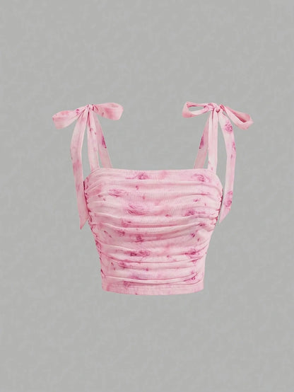 EJVS™ Tie Shoulder Ruched Crop Top