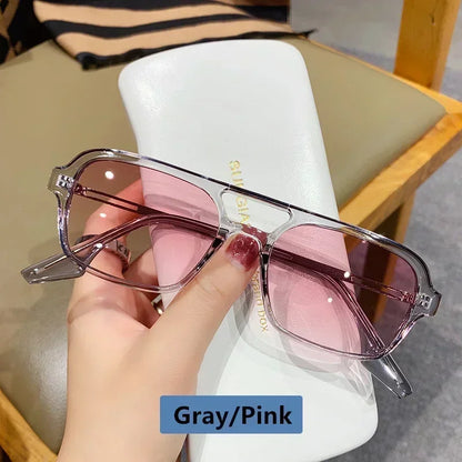 EJVS™  Fashion Vintage Square Sunglasses Woman Brand Retro Small Frame Sun Glasses Female Double Bridges Design Oculos De Sol Feminino