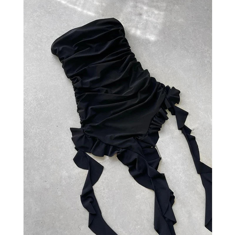 EJVS™  Strapless High Slit Vestidos Mini Dress