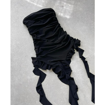 EJVS™  Strapless High Slit Vestidos Mini Dress