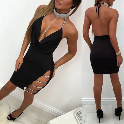 EJVS™  Deep V Neck Low-cut Side Split Elegant Backless Party Dress