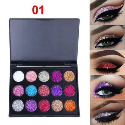 EJVS™ 15 Colors Glitter Eyeshadow Tray