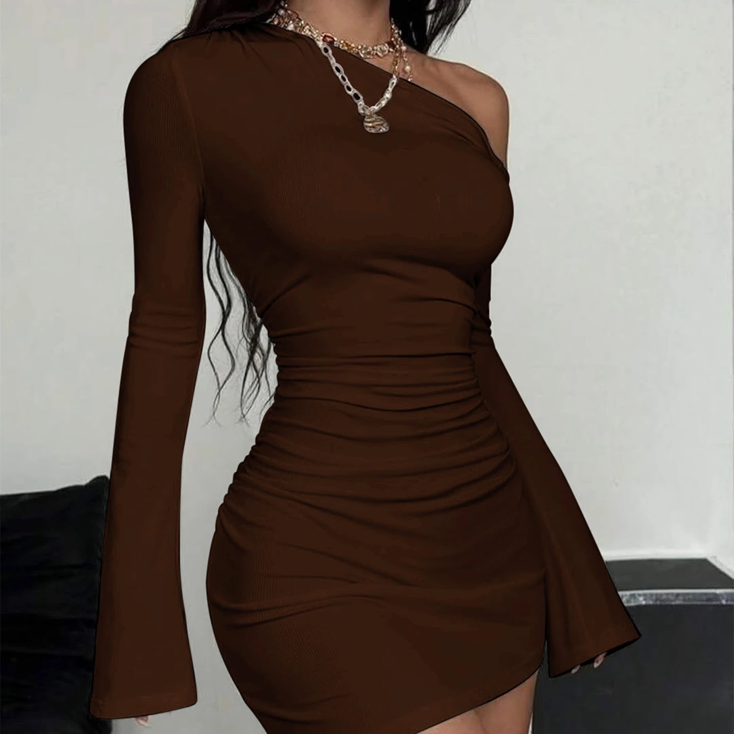 EJVS™ Dulzura Inclined Shoulder Mini Dress