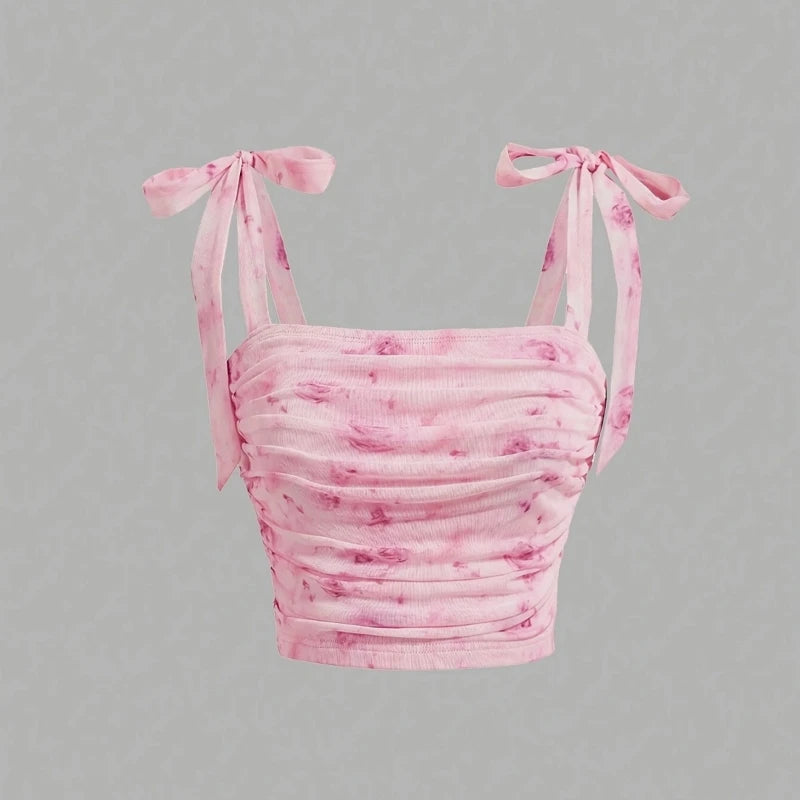 EJVS™ Tie Shoulder Ruched Crop Top