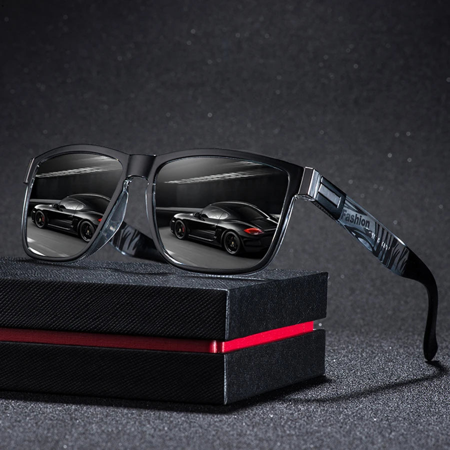 EJVS™  Fashion Vintage Eyewear ﻿Pattern Square  Sunglasses Men Women Fishing Driving Man Luxury Brand Designer Sun Glasses