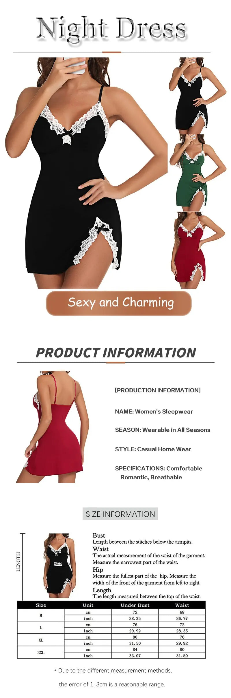 EJVS™ Sexy Silk Satin Nightgown