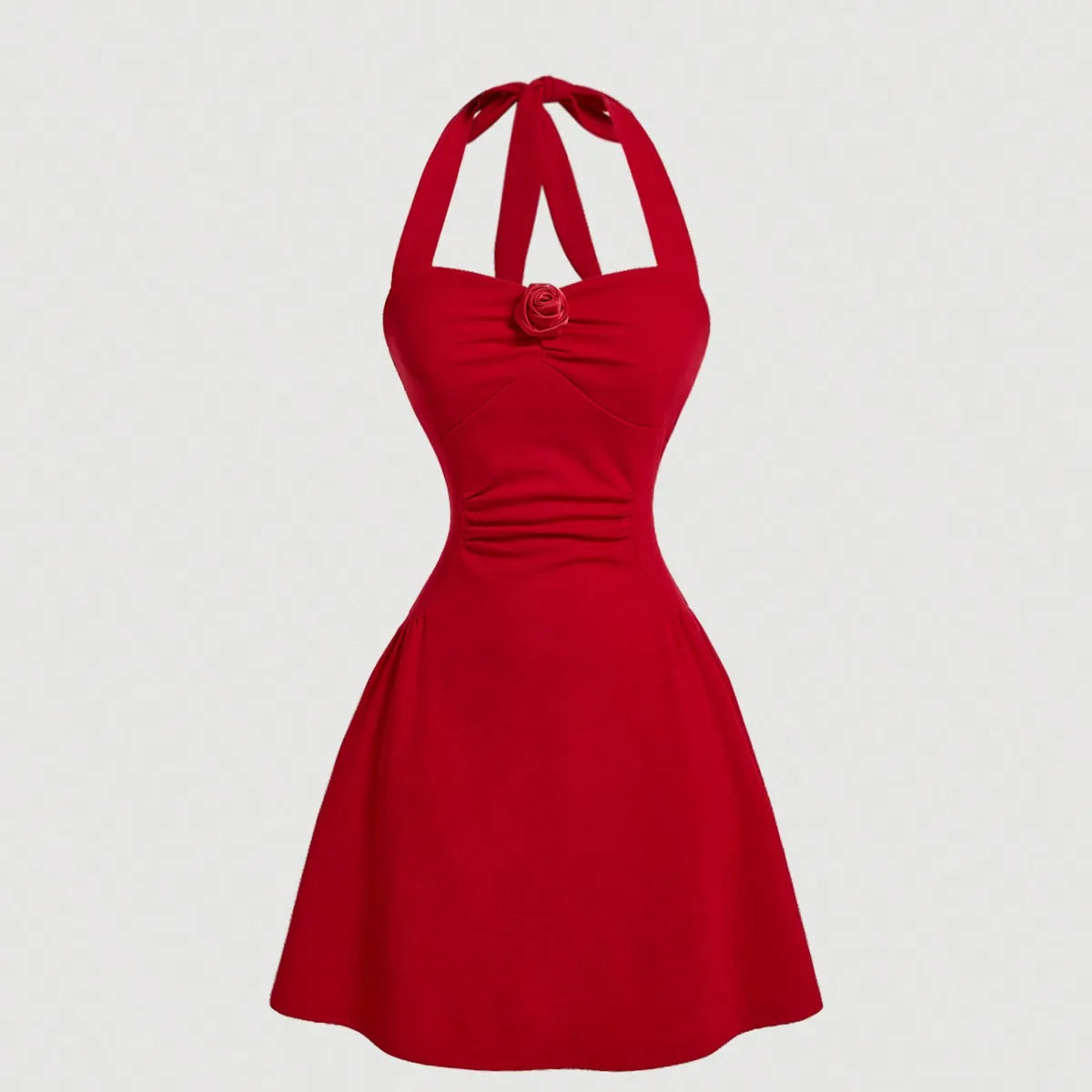 EJVS™ Red Bow Halter Pleated Dress