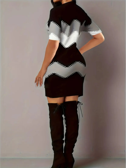 EJVS™  Large-Color Block Striped Spring Dress