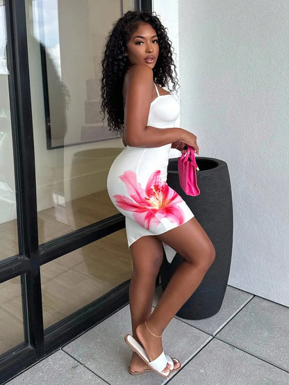 EJVS™  Pink Floral Print Asymmetric Hem