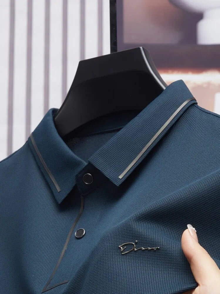 EJVS™  Men's New Polo Shirt Seamless Premium Luxury Cool Fabric Business Casual Golf Slim Fit Blouse Collar T-shirt