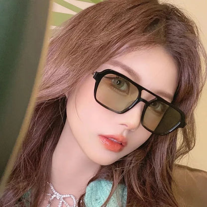 EJVS™  Fashion Vintage Square Sunglasses Woman Brand Retro Small Frame Sun Glasses Female Double Bridges Design Oculos De Sol Feminino