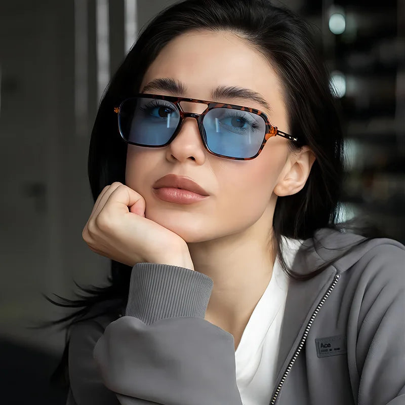 EJVS™  Fashion Vintage Square Sunglasses Woman Brand Retro Small Frame Sun Glasses Female Double Bridges Design Oculos De Sol Feminino