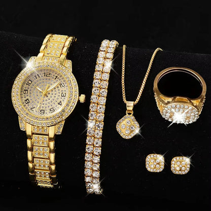EJVS™  Full Diamond Roman Numerals Starry Charm Business Quartz Watch Set