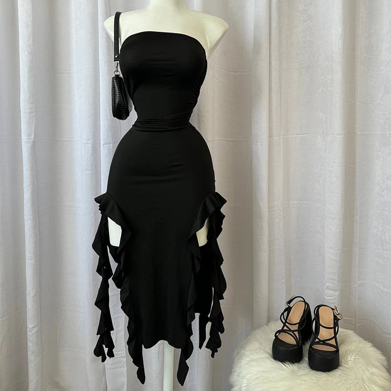 EJVS™  Strapless High Slit Vestidos Mini Dress