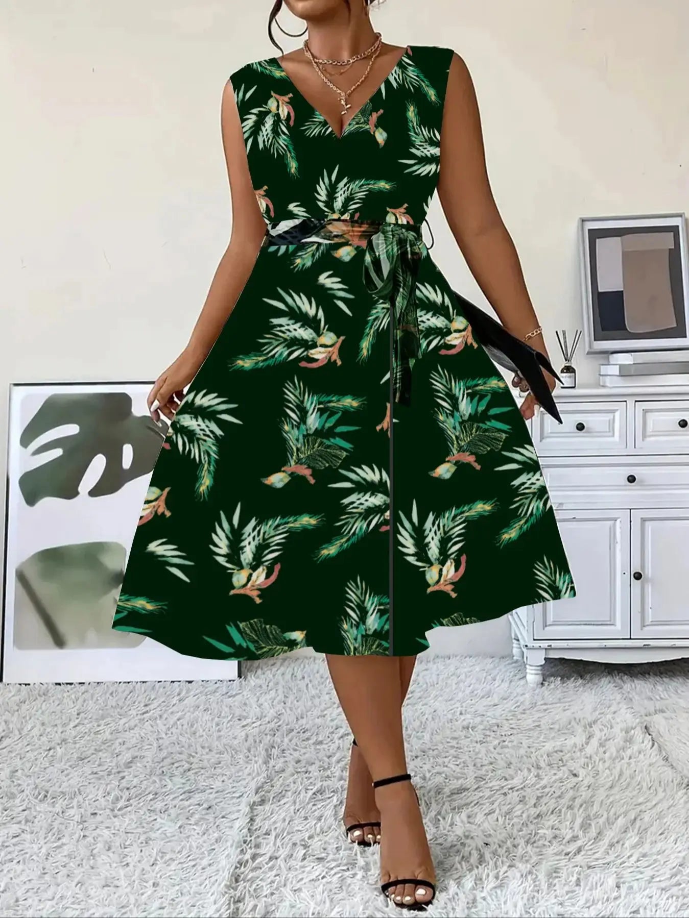 EJVS™ Elegant Women's Printed Work Dress