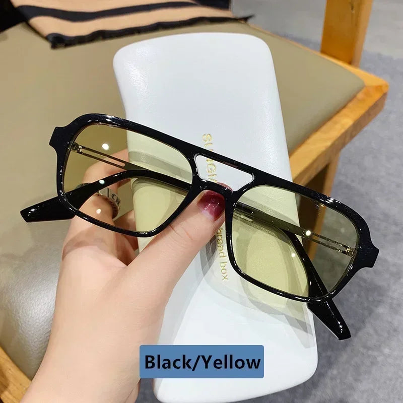 EJVS™  Fashion Vintage Square Sunglasses Woman Brand Retro Small Frame Sun Glasses Female Double Bridges Design Oculos De Sol Feminino