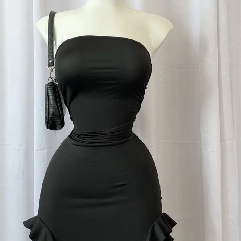 EJVS™  Strapless High Slit Vestidos Mini Dress