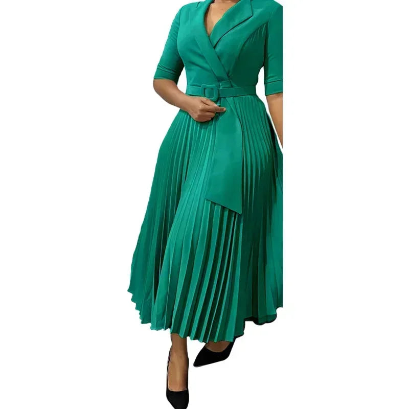 EJVS™  Dashiki Elegant African Pleated Dresses V-Neck Polyester