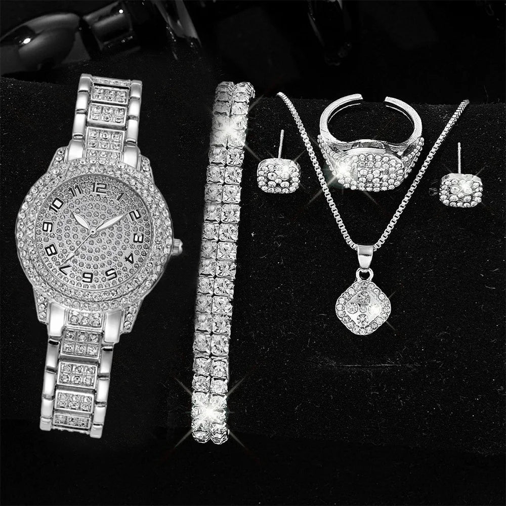 EJVS™  Full Diamond Roman Numerals Starry Charm Business Quartz Watch Set
