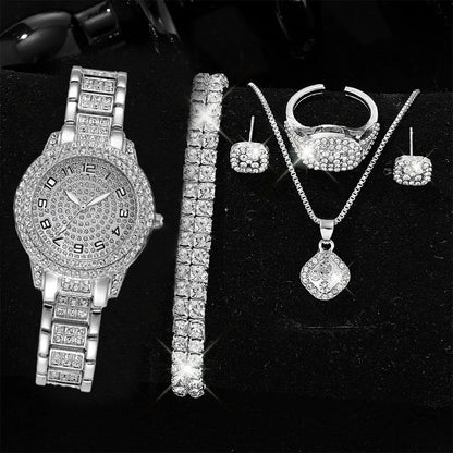 EJVS™  Full Diamond Roman Numerals Starry Charm Business Quartz Watch Set
