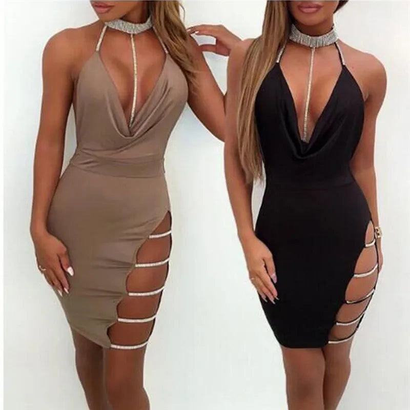 EJVS™  Deep V Neck Low-cut Side Split Elegant Backless Party Dress