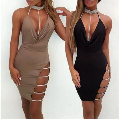 EJVS™  Deep V Neck Low-cut Side Split Elegant Backless Party Dress