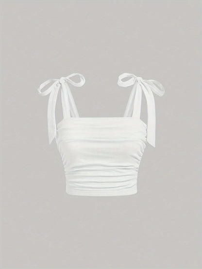 EJVS™ Tie Shoulder Ruched Crop Top