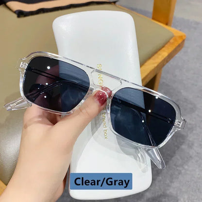 EJVS™  Fashion Vintage Square Sunglasses Woman Brand Retro Small Frame Sun Glasses Female Double Bridges Design Oculos De Sol Feminino