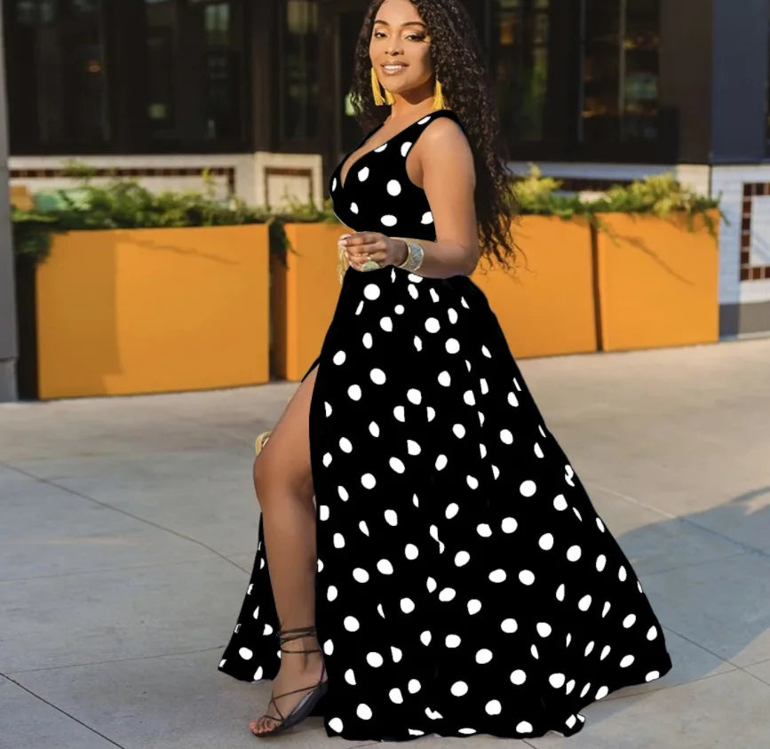 EJVS™  Summer Boho Sleeveless Slim Print Side Slit Party Maxi Dresses