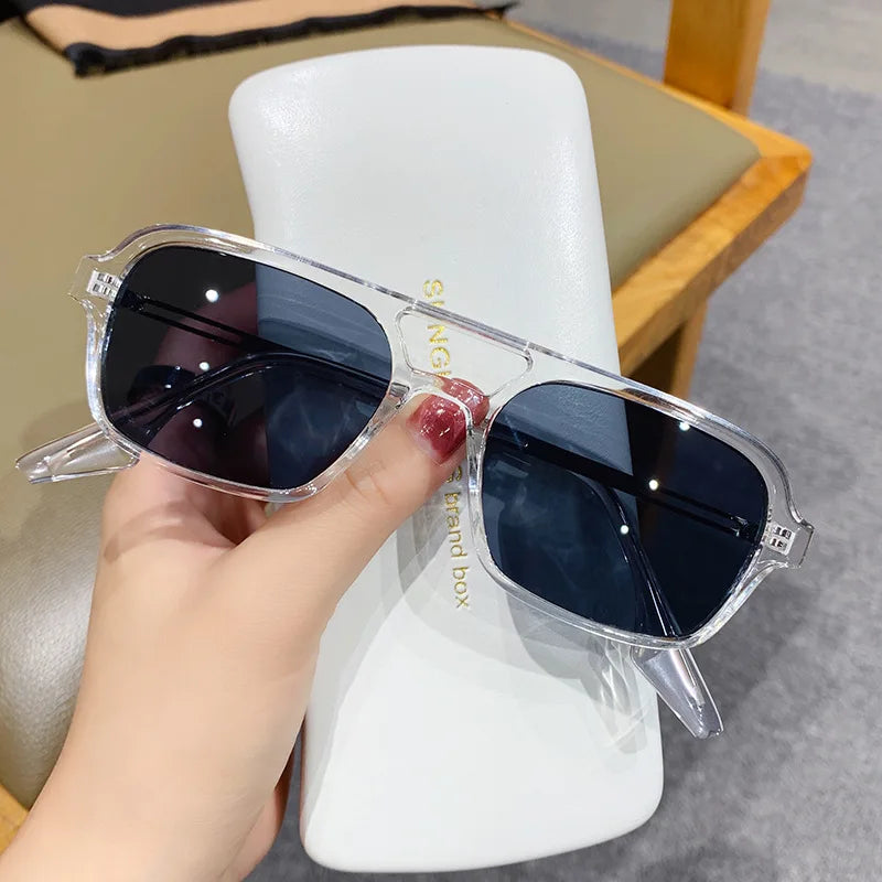 EJVS™  Fashion Vintage Square Sunglasses Woman Brand Retro Small Frame Sun Glasses Female Double Bridges Design Oculos De Sol Feminino