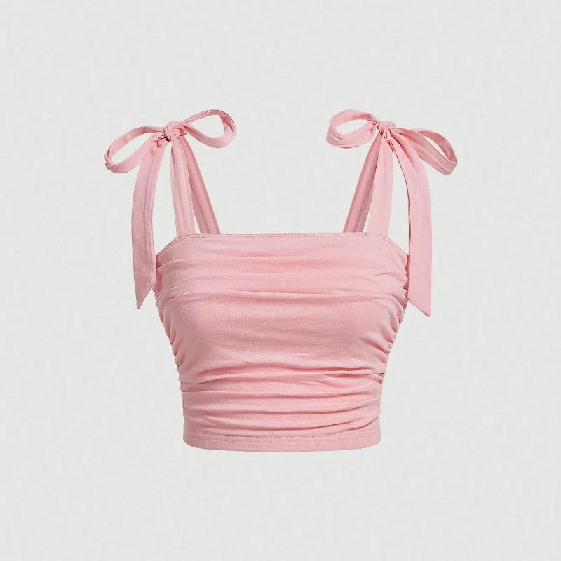 EJVS™ Tie Shoulder Ruched Crop Top