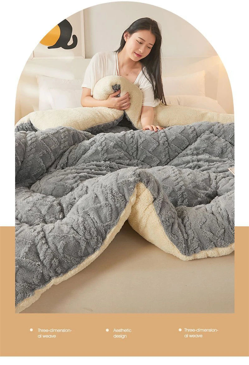 EJVS™ High End Thickened Winter Warm Blankets for Beds Artificial Lamb