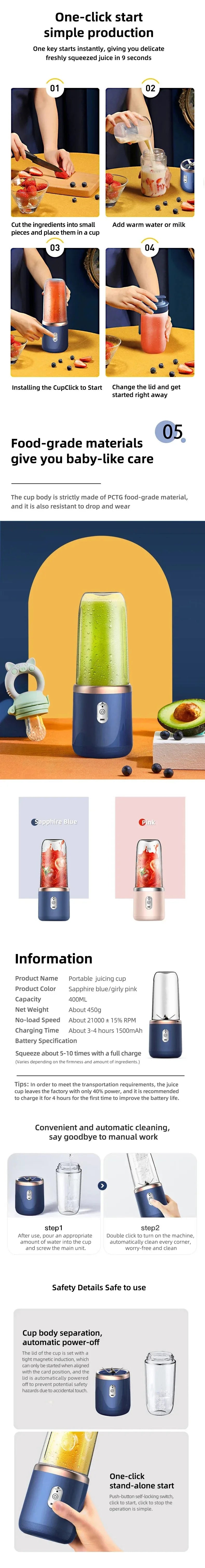 EJVS™  400ml Portable USB Travel Blender