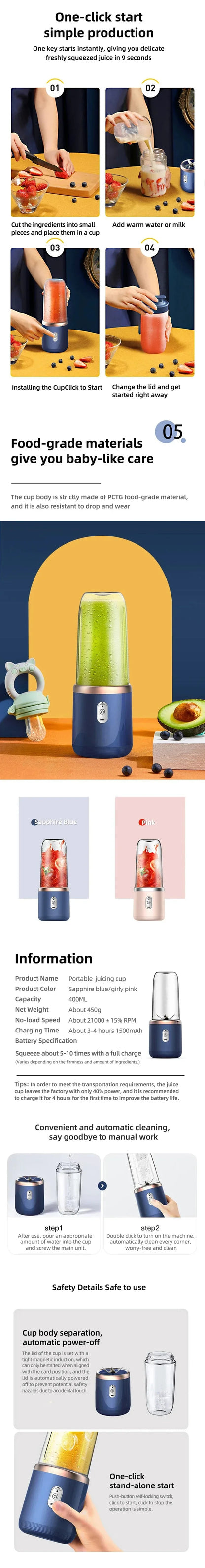 EJVS™  400ml Portable USB Travel Blender
