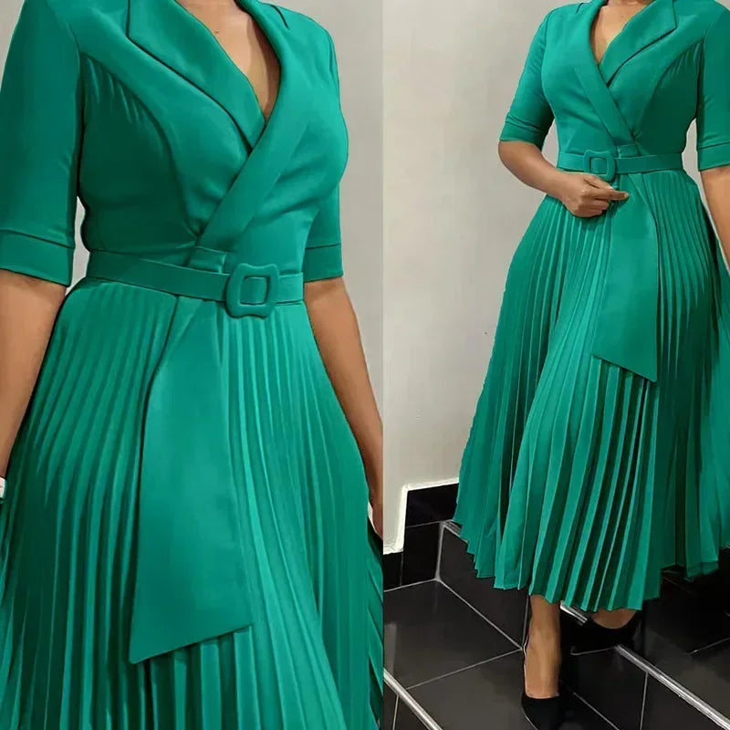 EJVS™  Dashiki Elegant African Pleated Dresses V-Neck Polyester