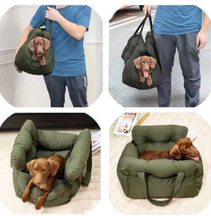 EJVS™  Dog Car Bed/Seat with Safety Belt - Non-Slip Pet Car Bed for Small Dogs, Washable Travel Carrier with Secure Straps for Safe Car