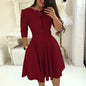 EJVS™  Round Neck Printed Belt Party Dress Elegant Office Lady Zipper Dress