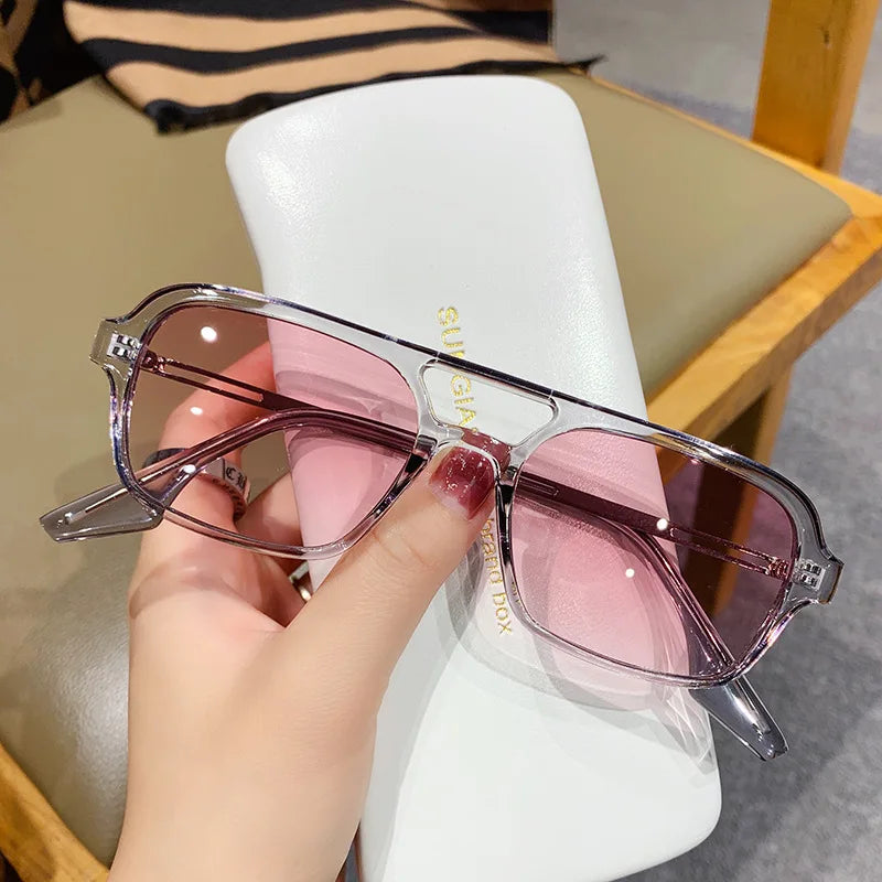 EJVS™  Fashion Vintage Square Sunglasses Woman Brand Retro Small Frame Sun Glasses Female Double Bridges Design Oculos De Sol Feminino