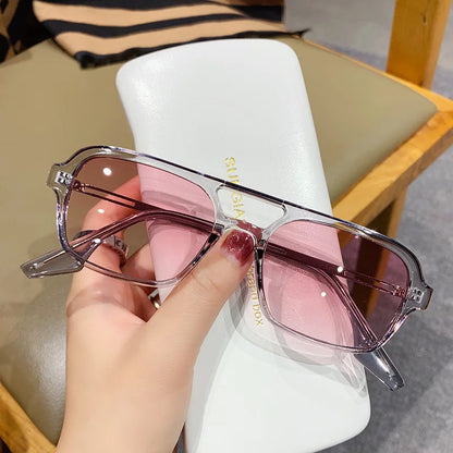 EJVS™  Fashion Vintage Square Sunglasses Woman Brand Retro Small Frame Sun Glasses Female Double Bridges Design Oculos De Sol Feminino