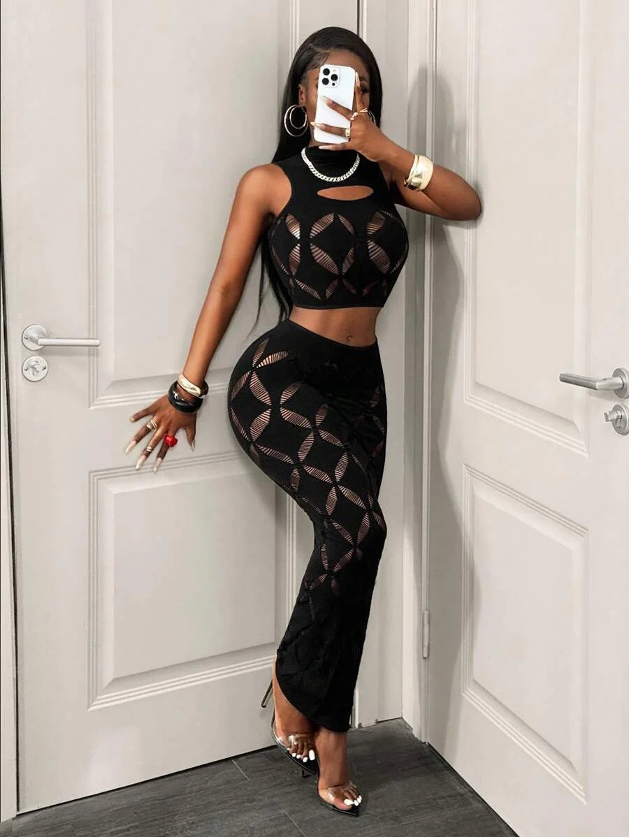 EJVS™ Black Mesh Hollow Stretchy Clubwear