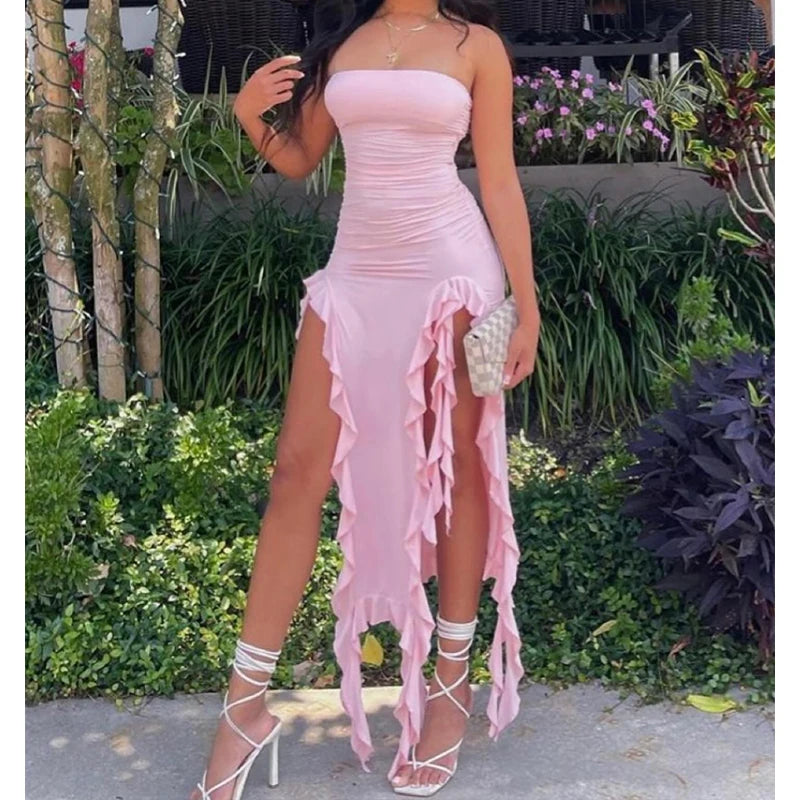 EJVS™  Strapless High Slit Vestidos Mini Dress