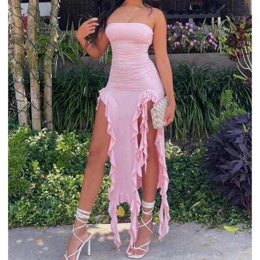 EJVS™  Strapless High Slit Vestidos Mini Dress