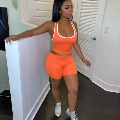 EJVS™  Women's Fashion Sexy Sports Solid Color Tank Top Shorts Set